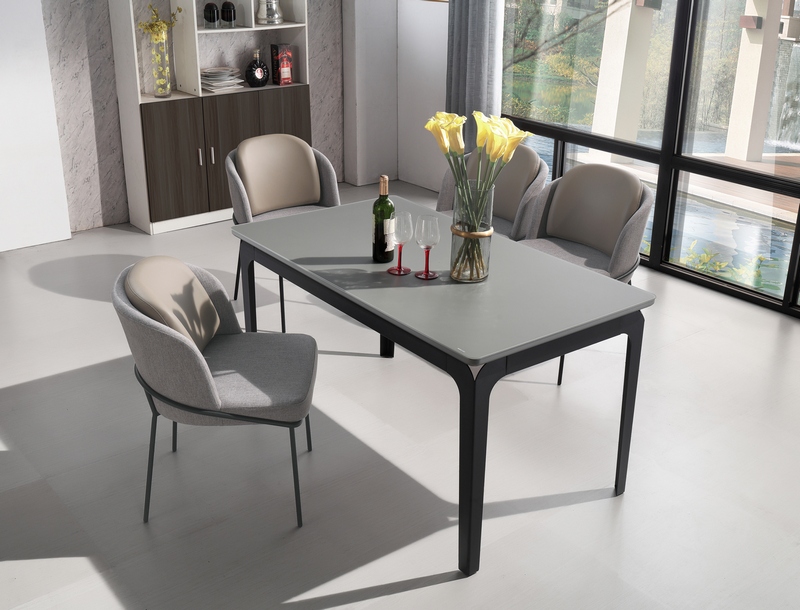 现代轻奢|丨钢化玻璃&布艺餐桌椅
